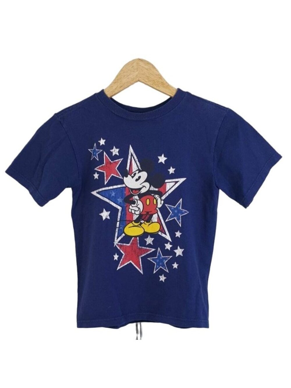 Disney Store Kids Patriotice Mickey T-Shirt Blue Small Cotton Stars America 250